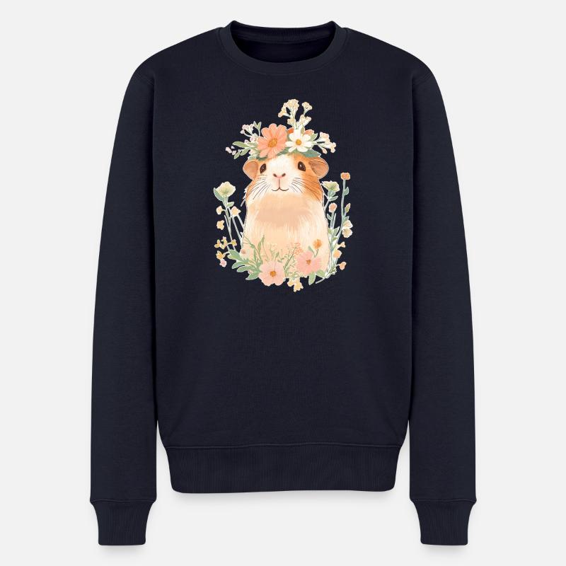 Cochon d’Inde avec des fleurs - Pull Premium bio Homme - bleu marine