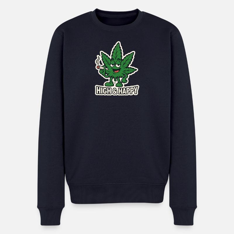 Leafy High & Happy Cartoon - Männer Premium Bio Pullover - Navy