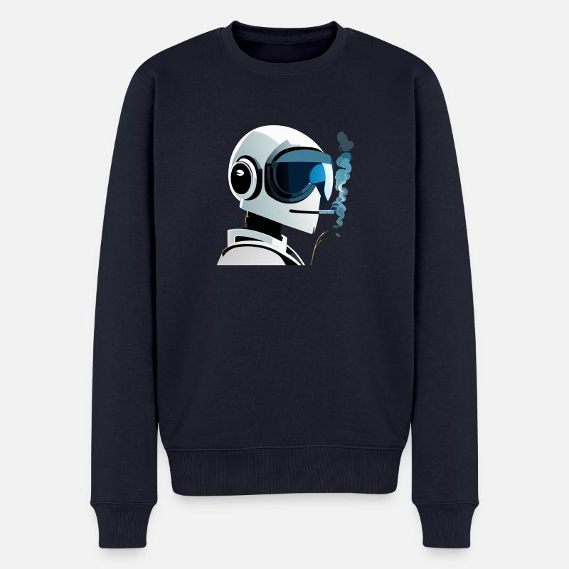 robot is smoking cigarette - Männer Premium Bio Pullover - Navy