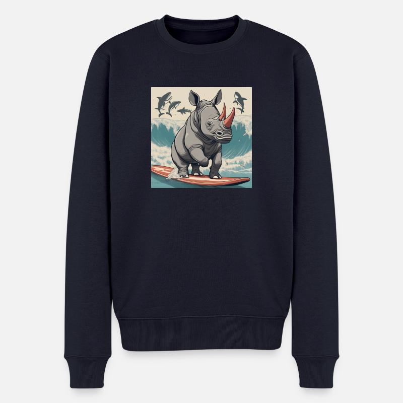 Rhino on a board - Männer Premium Bio Pullover - Navy
