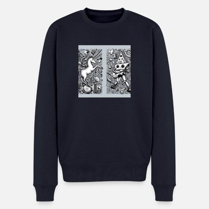 Einhorn und Pizza - Männer Premium Bio Pullover - Navy