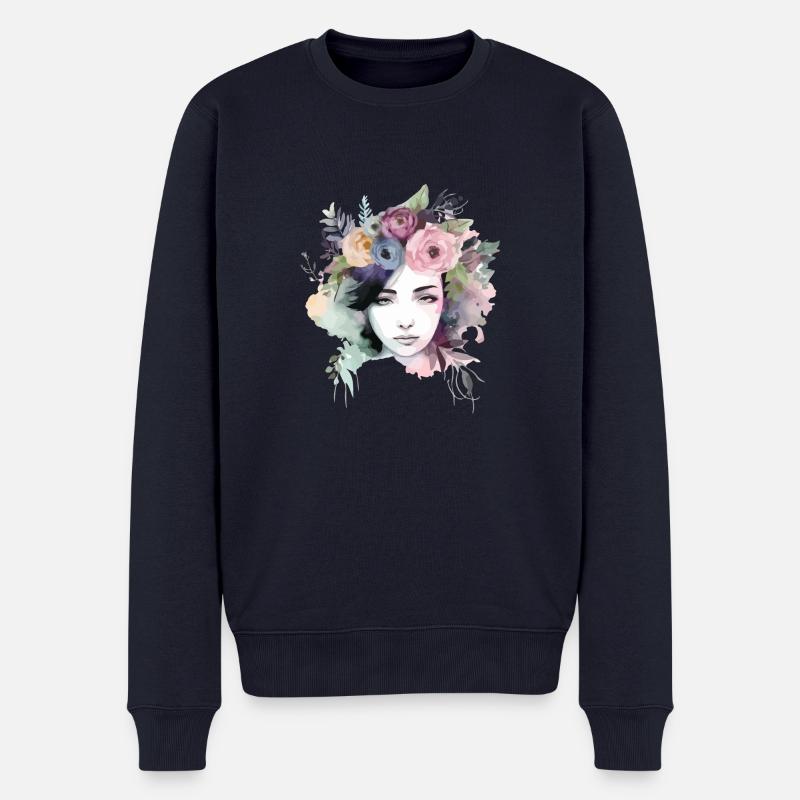 Femme aux fleurs - Pull Premium bio Homme - bleu marine