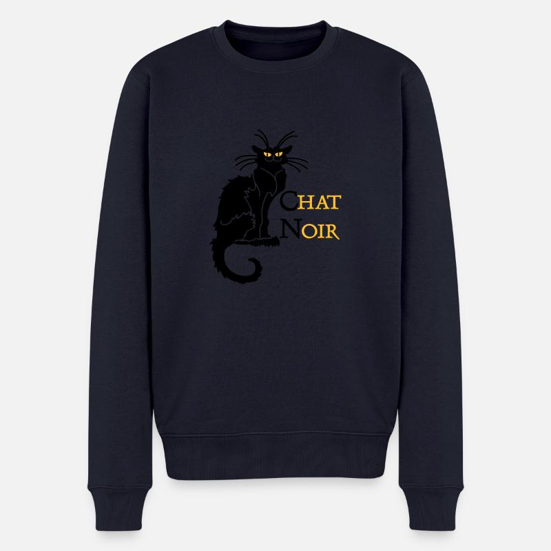 chat noir 'n (text, 2c) - Pull Premium bio Homme - bleu marine