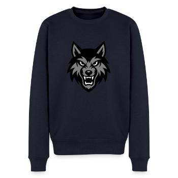 Wolf Kopf Tier - Männer Premium Bio Pullover - Navy - Vorne - Nico (187cm)