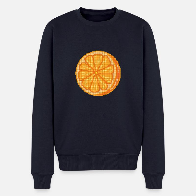 Fruit orange pixélisé - Pull Premium bio Homme - bleu marine