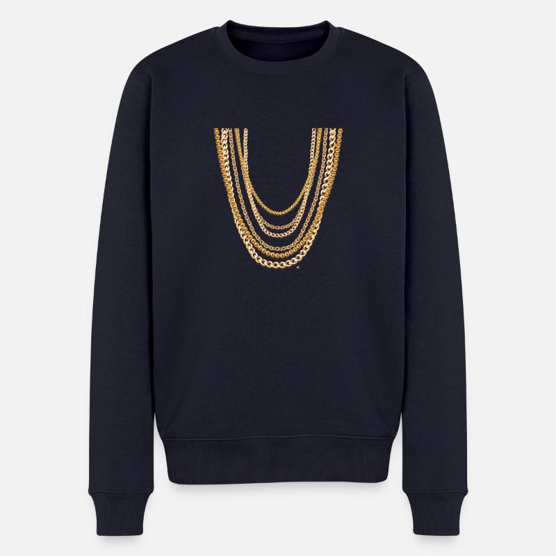 Grosse Goldketten - Männer Premium Bio Pullover - Navy