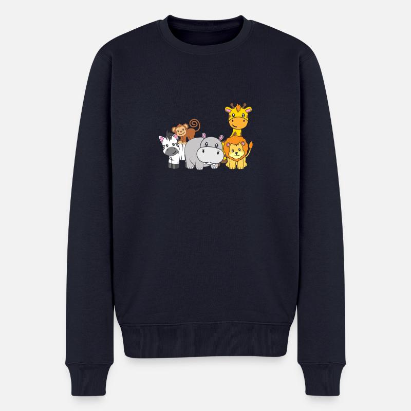 Süße Tiere Zoo Zebra Affe Giraffe Hippo Löwe - Männer Premium Bio Pullover - Navy