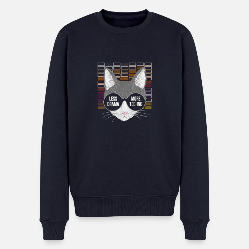 Moins de drame Plus de musique techno et de chats - Pull Premium bio Homme - bleu marine