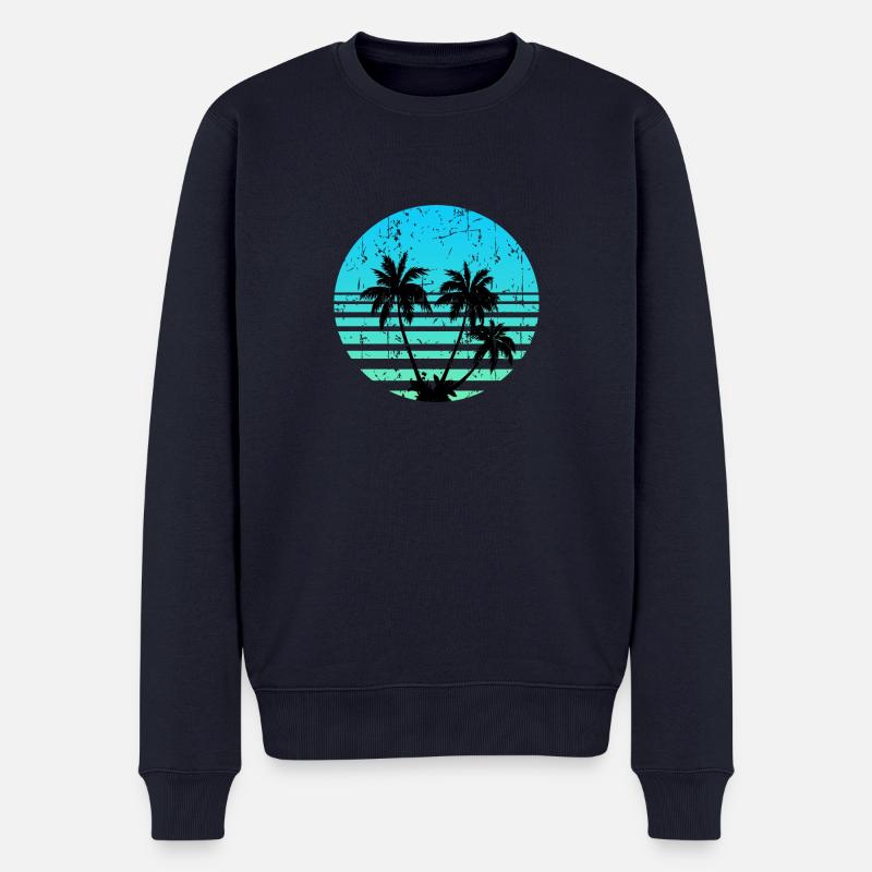 Palmen Retro Sonne - Männer Premium Bio Pullover - Navy