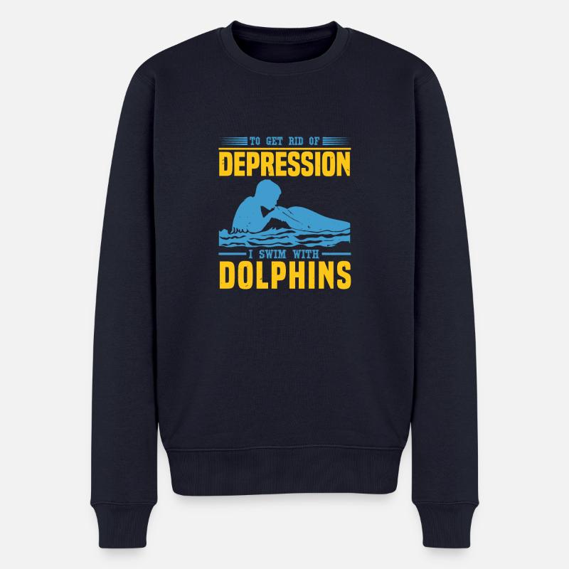 DEPRESSION ICH SCHWIMME MIT DELFINEN - Männer Premium Bio Pullover - Navy