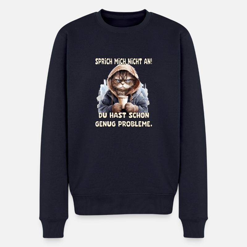 Lustiges Katze mit Kaffee und Spruch Design - Männer Premium Bio Pullover - Navy