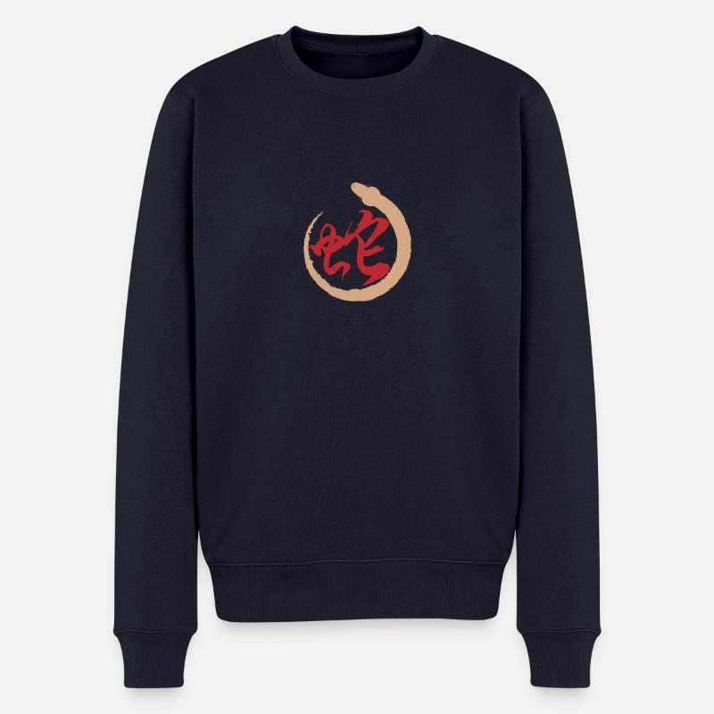 Ouroboros-Schlange mit chinesischer Kalligraphie - Männer Premium Bio Pullover - Navy