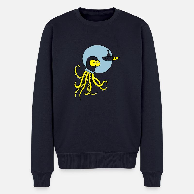 Tintenfisch trifft Uboot, Meer, tauchen, Boot - Männer Premium Bio Pullover - Navy