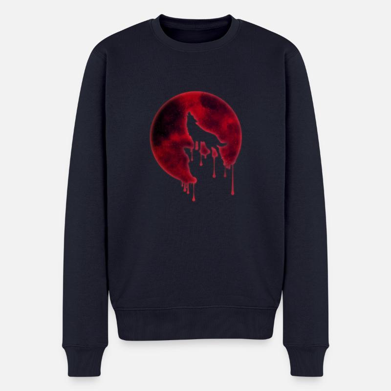 Blut Mond Heulender Wolf - Männer Premium Bio Pullover - Navy