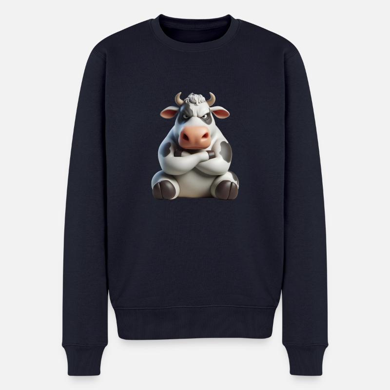 Kuh grimmig 1 - Männer Premium Bio Pullover - Navy