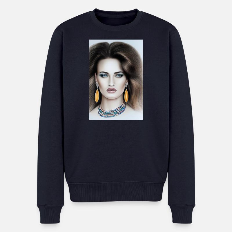 Frau mit Schmuck - Männer Premium Bio Pullover - Navy