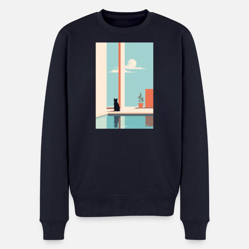 chat au bord de la piscine - Pull Premium bio Homme - bleu marine