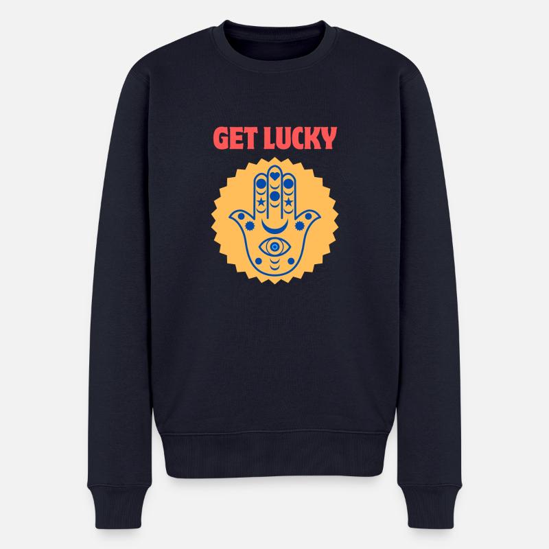 Get Lucky / Hamsa (Hand von Fatima) - Männer Premium Bio Pullover - Navy