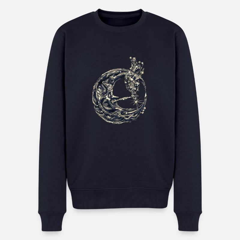 Mond mit Pfeife - Männer Premium Bio Pullover - Navy