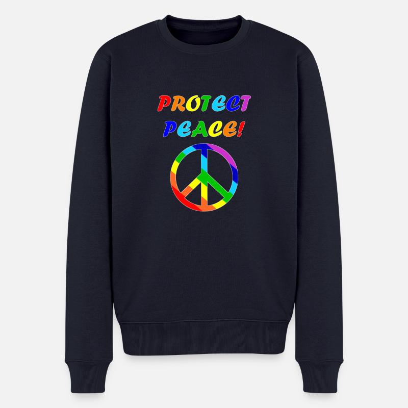 protect peace rand weiß - Männer Premium Bio Pullover - Navy