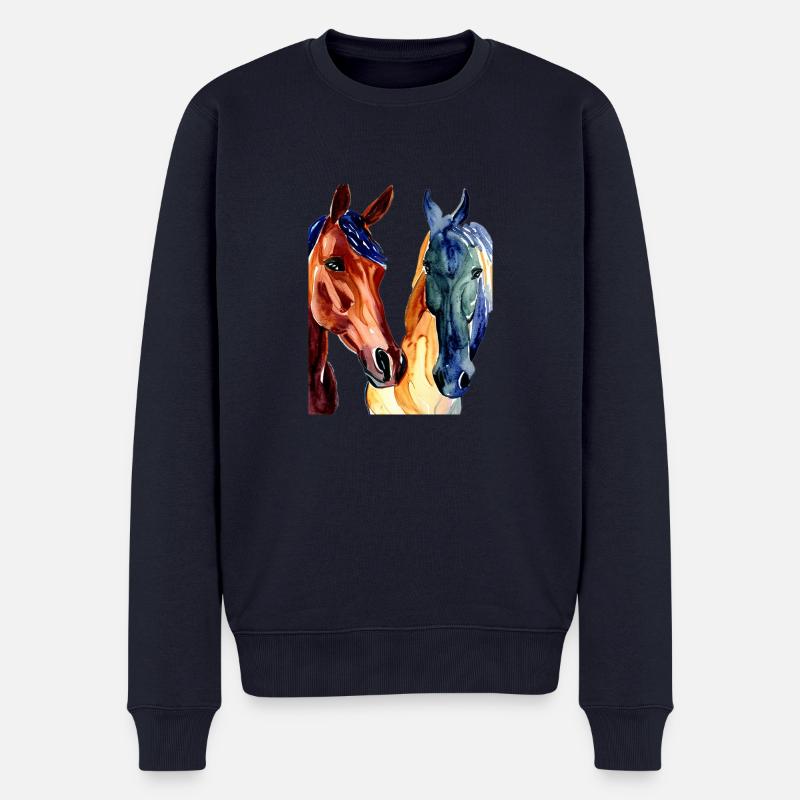 Pferde Abstraktes Aquarell - Männer Premium Bio Pullover - Navy