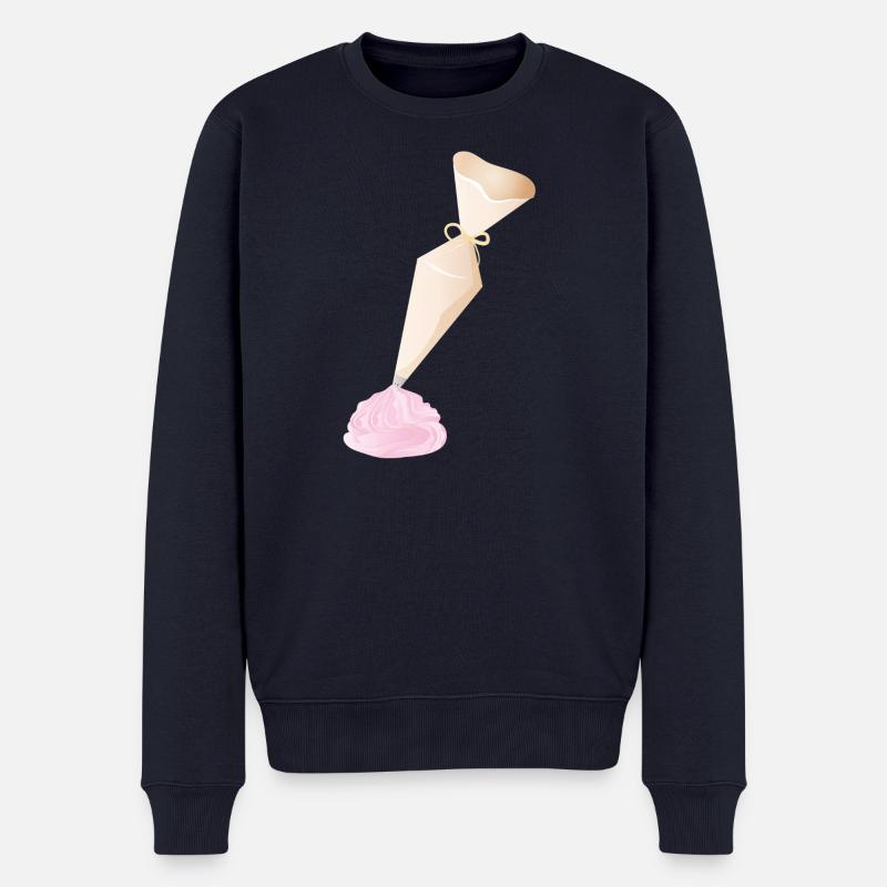 Douille crème avec garnitures roses - Pull Premium bio Homme - bleu marine