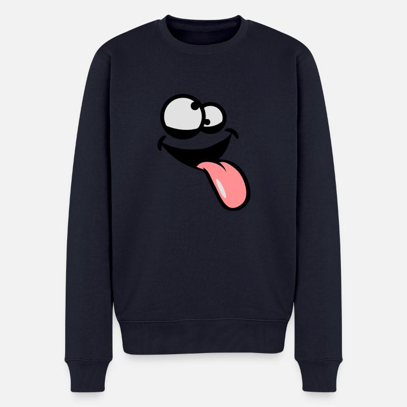 zunge raus augen verwirrt crazy comic cartoon gesi - Männer Premium Bio Pullover - Navy