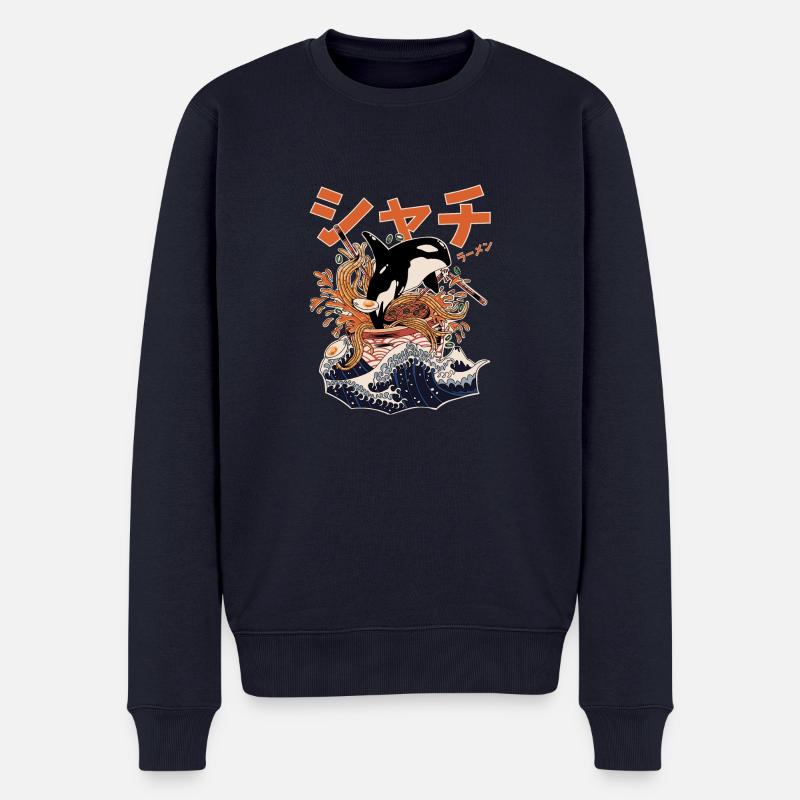 The Great Killer Whale Ramen (Japanese Text) - Männer Premium Bio Pullover - Navy