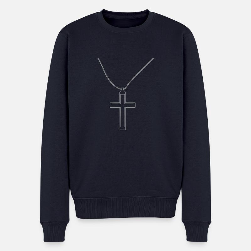 Kreuz Halzkette - Männer Premium Bio Pullover - Navy
