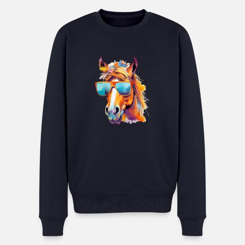Mina, die bebrillte Stute - Männer Premium Bio Pullover - Navy