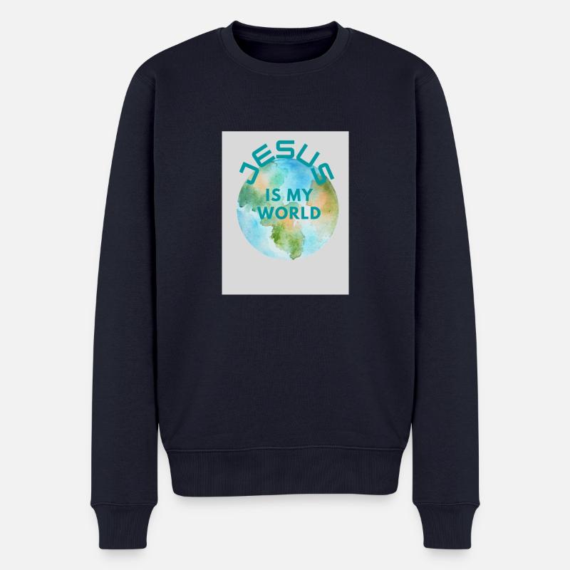 JESUS IST MEINE WELT - Männer Premium Bio Pullover - Navy
