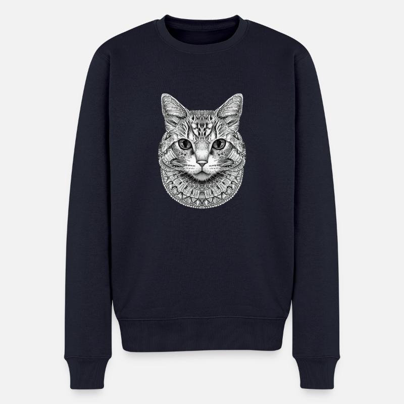 STILISIERTES KATZENMANDALA - Männer Premium Bio Pullover - Navy