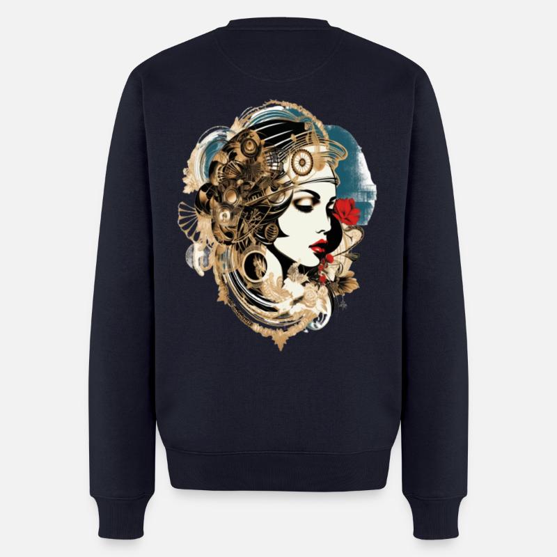 Ästhetische Frau mit Technik-Motiv - Männer Premium Bio Pullover - Navy