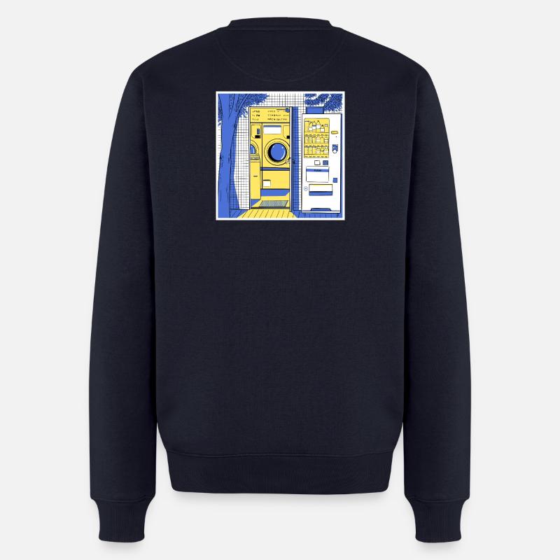 Japanischer städtischer Waschsalon nachts - Männer Premium Bio Pullover - Navy