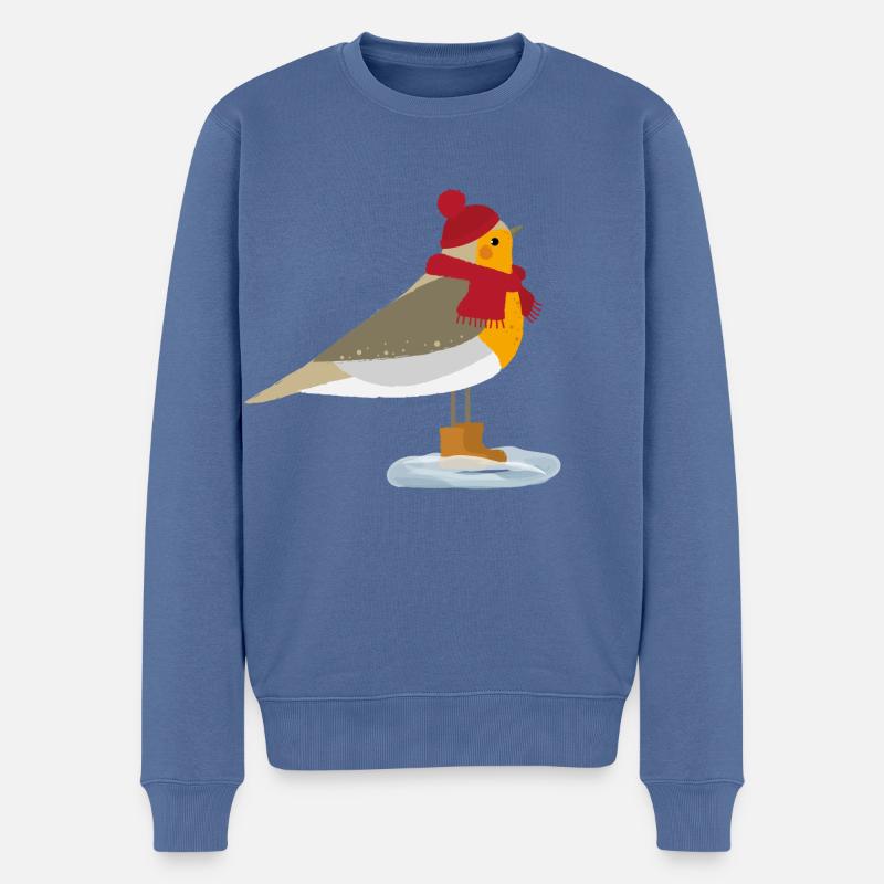 Rotkehlchen Winter/Robin Winter - Männer Premium Bio Pullover - Taubenblau