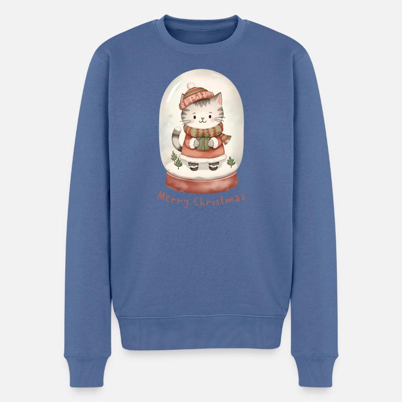 Boule à neige chat – Joyeux Noël - Pull Premium bio Homme - bleu pigeon