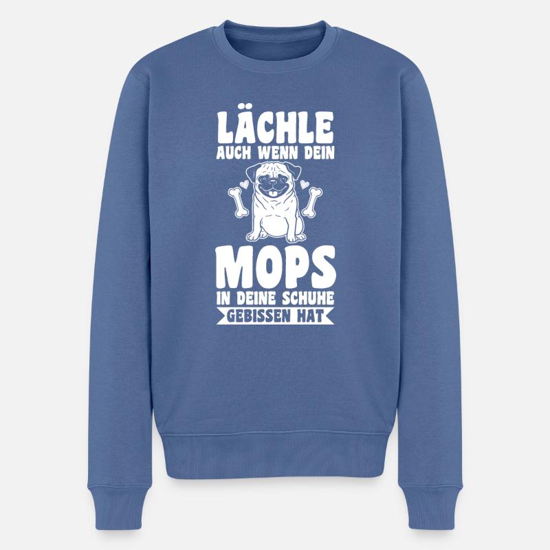 Hund Mops - Männer Premium Bio Pullover - Taubenblau