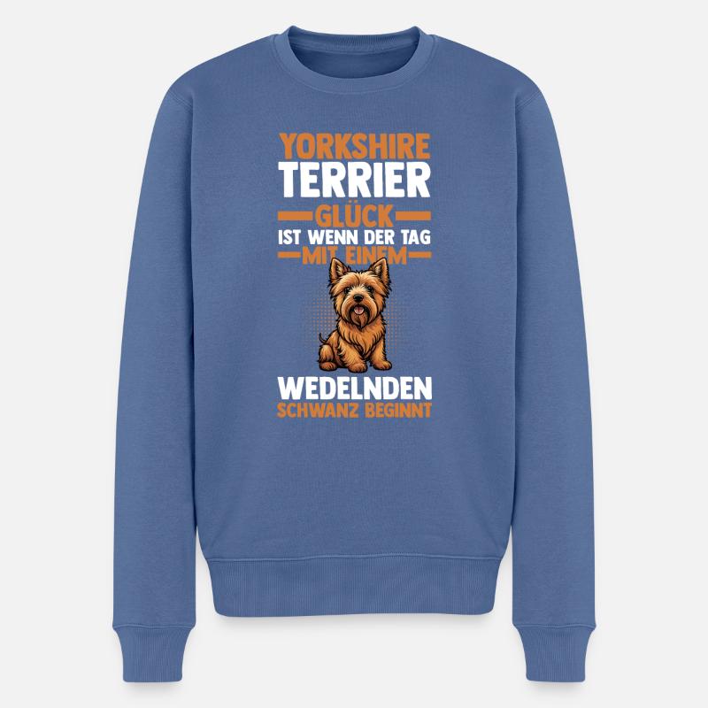 Chien Yorkshire Terrier - Pull Premium bio Homme - bleu pigeon