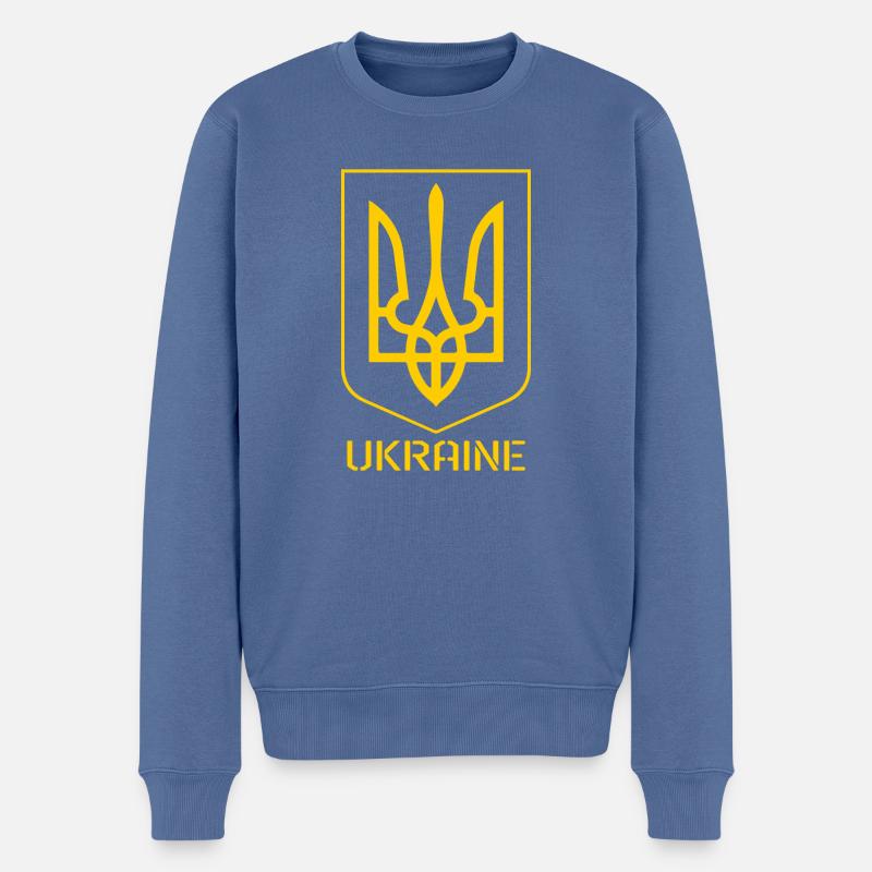 Ukraine Tryzub - Pull Premium bio Homme - bleu pigeon