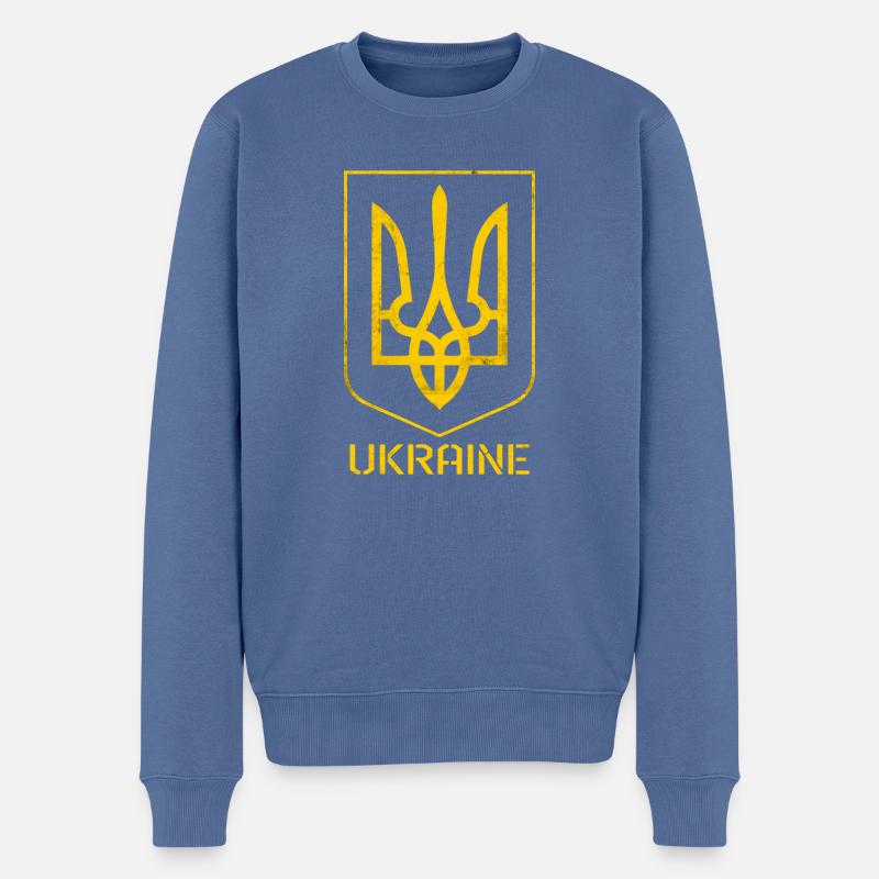 Drapeau de l’Ukraine - tryzub - Pull Premium bio Homme - bleu pigeon