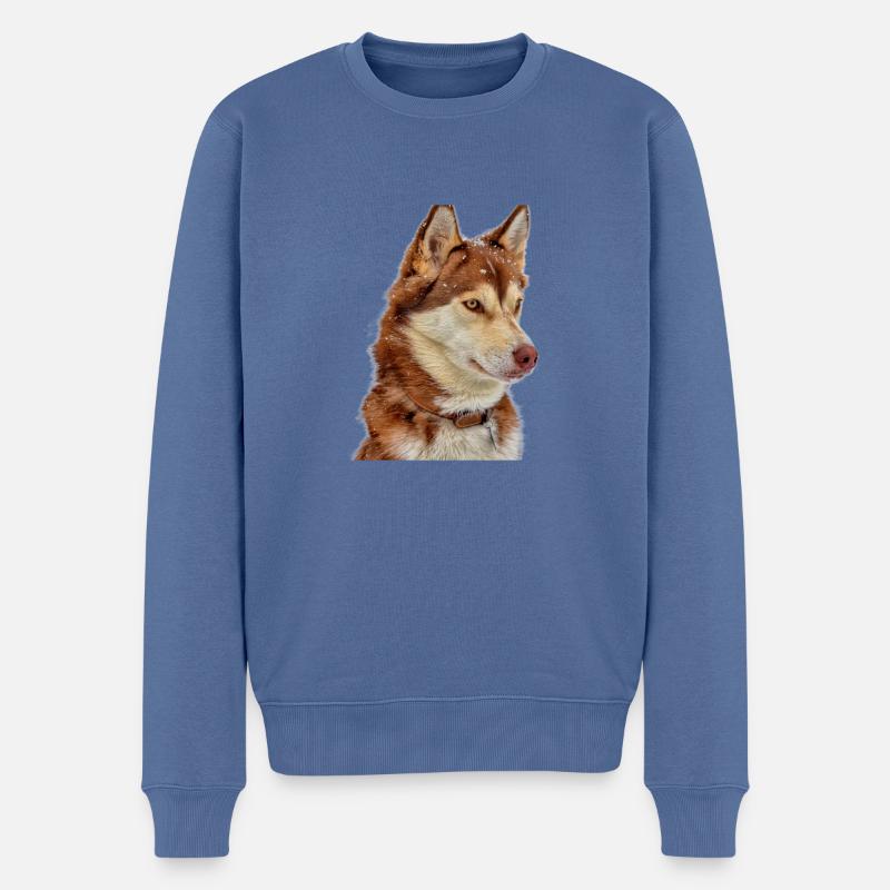Husky Schneebraun - Männer Premium Bio Pullover - Taubenblau