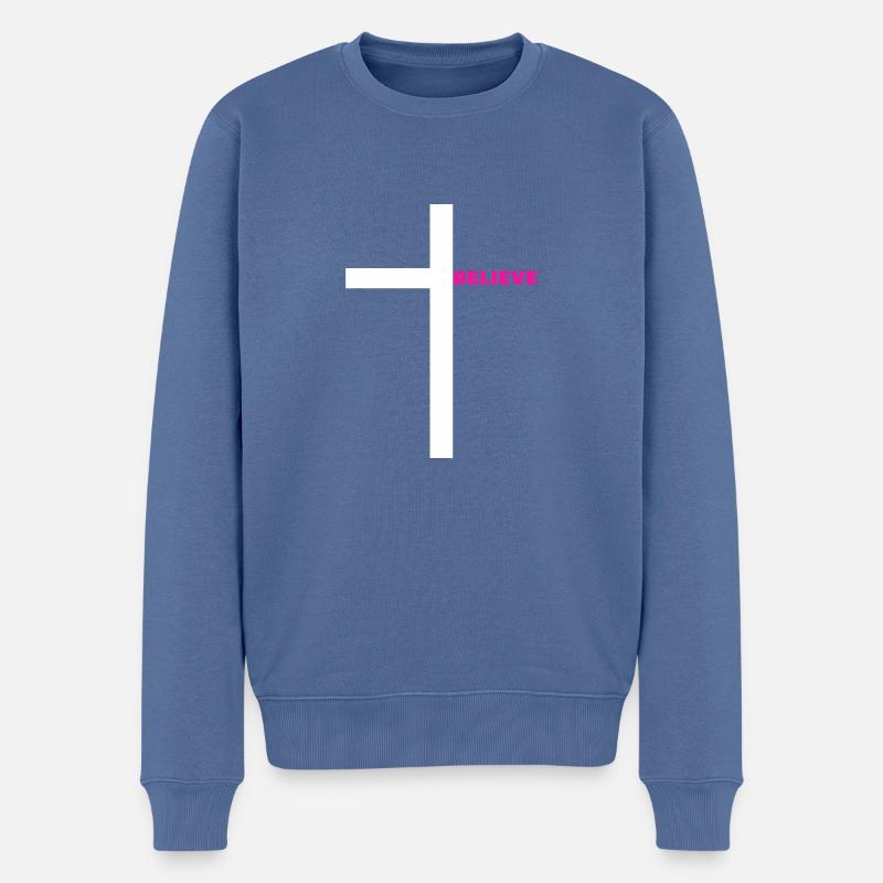 Believe - Männer Premium Bio Pullover - Taubenblau