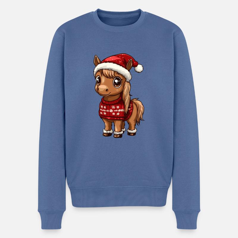 Cheval Noël Bande dessinée - Pull Premium bio Homme - bleu pigeon