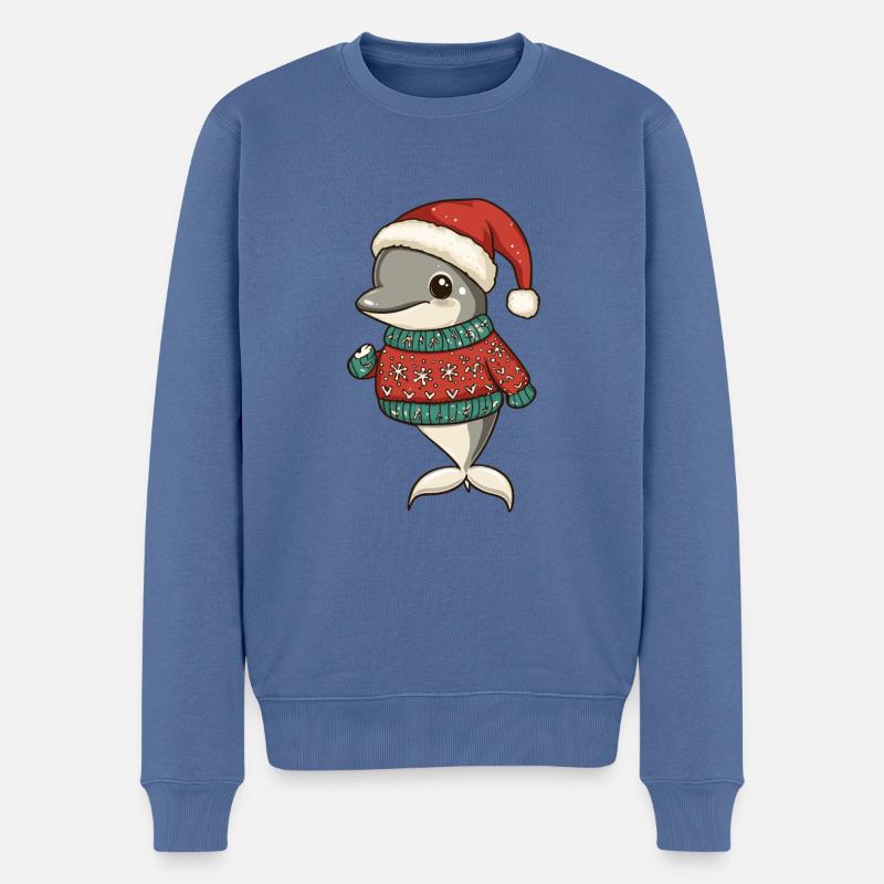 Delfin Weihnachten Comic - Männer Premium Bio Pullover - Taubenblau