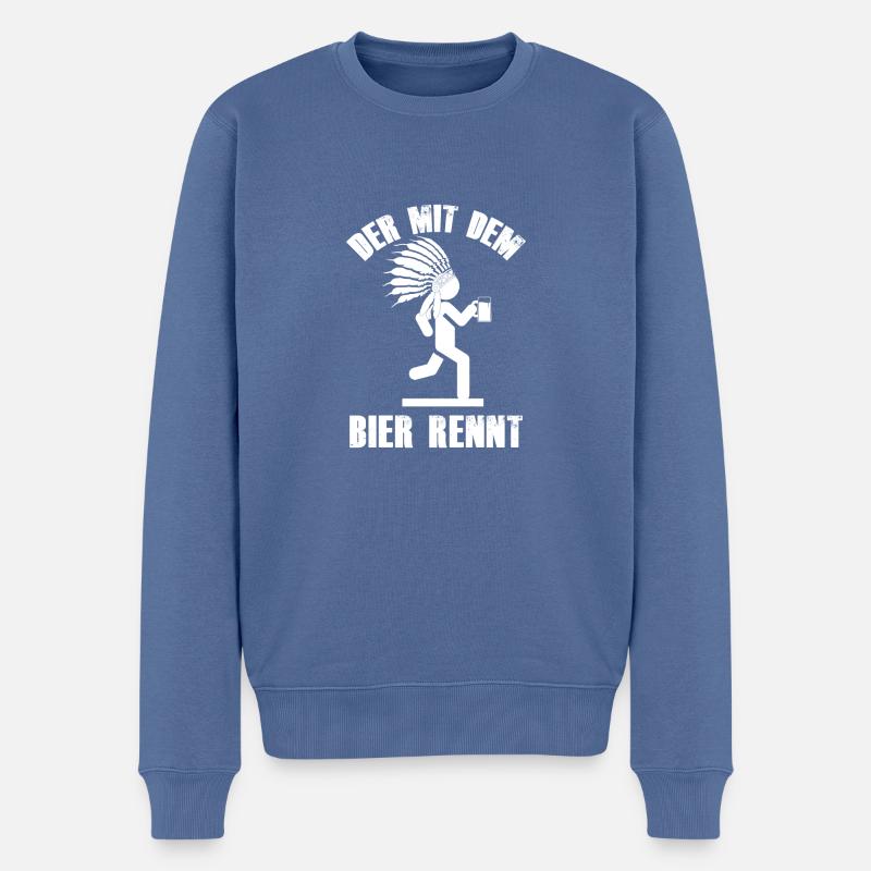 Der mit dem Bier rennt - Männer Premium Bio Pullover - Taubenblau