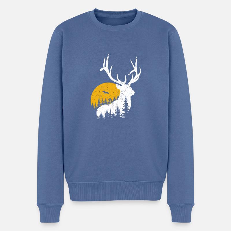 Hirsch - Männer Premium Bio Pullover - Taubenblau