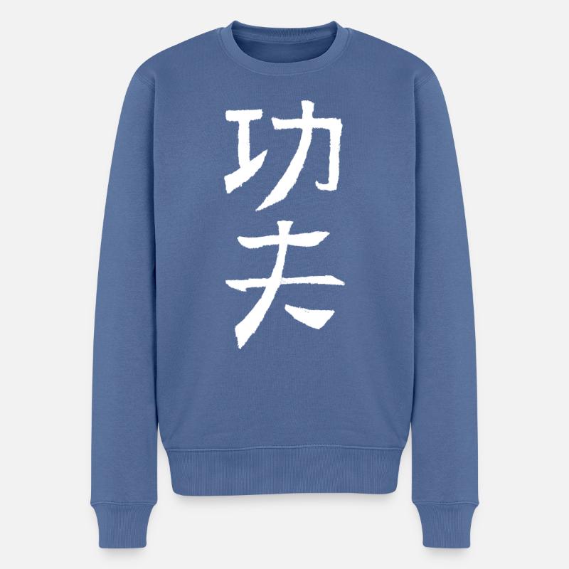 Kungfu - En chinois - Pull Premium bio Homme - bleu pigeon