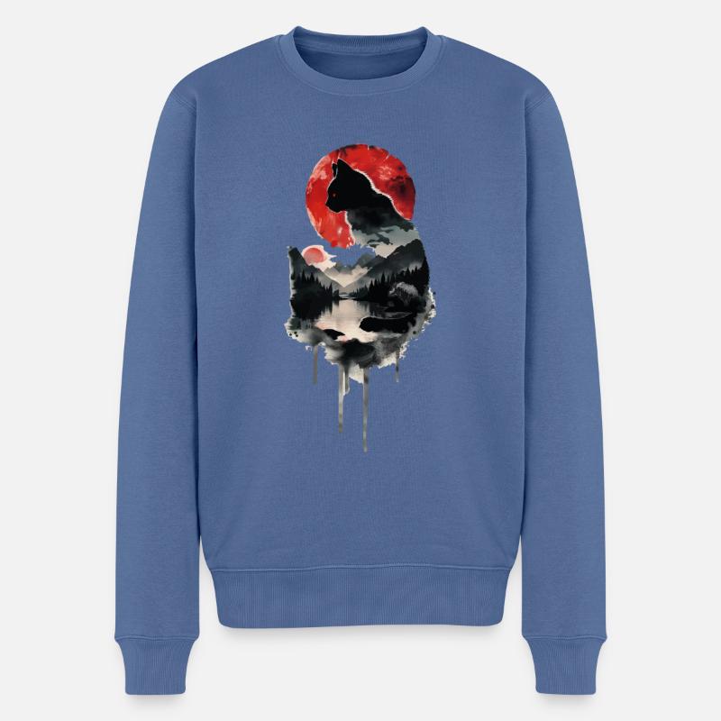 Schwarze Katze - Männer Premium Bio Pullover - Taubenblau