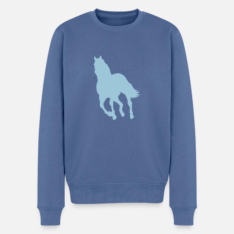 Pferd Pony Wildpferd - Männer Premium Bio Pullover - Taubenblau