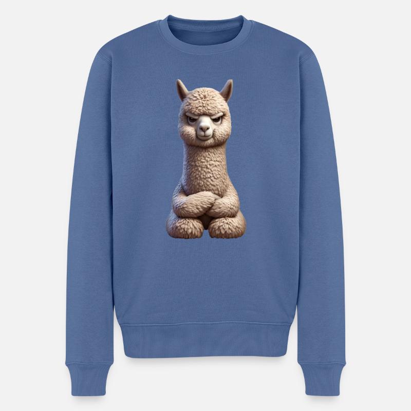 Alpaka grimmig 1 - Männer Premium Bio Pullover - Taubenblau